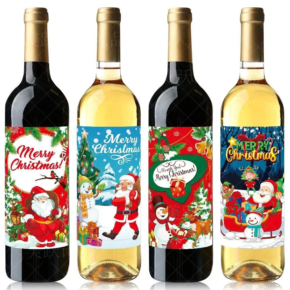 Christmas Wine Bottle Stickers Bar Beverage Bottle Label Santa Claus Happy New Year Merry Xmas Wine Bottle Labels Party Decor