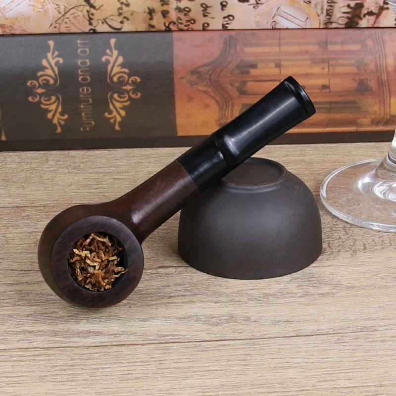 Classic Straight Ebony Wood Solid Wooden Smoking Pipe Tobacco Pipe Tube Fit For 3mm Filters Smoking Accessories