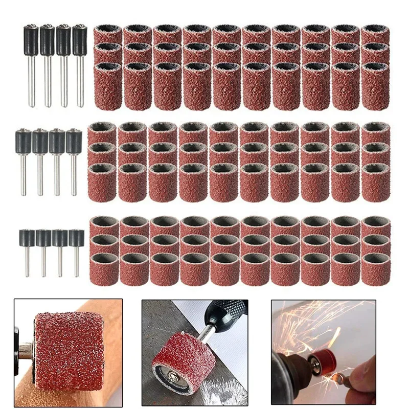 80 120 180Grit Sanding Drums Kit Sanding Band 1/2 3/8 1/4Inch Sand Mandrels  Fit for Dremel Nail Drill Rotary Abrasive Tools