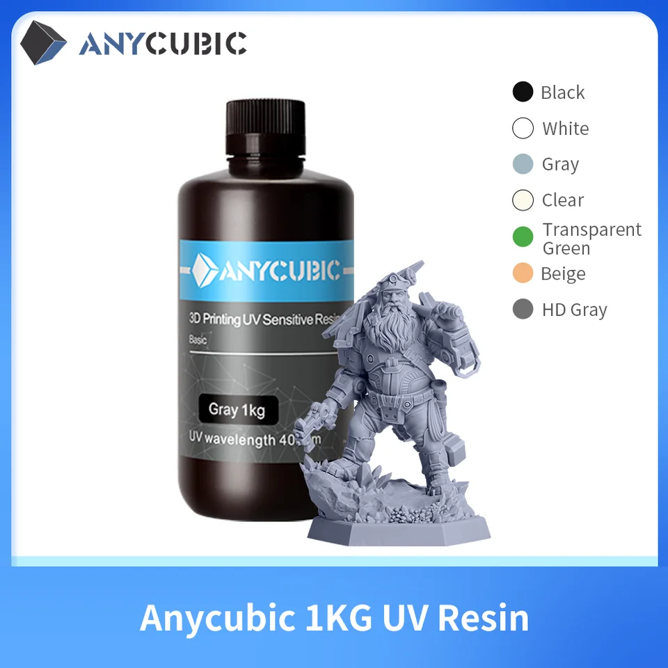 ANYCUBIC Résine d'imprimante 3D résistante, avec haute précision et impact,  résine photopolymère à séchage UV 405 nm pour impression 3D LCD (Noir, 1  kg) 