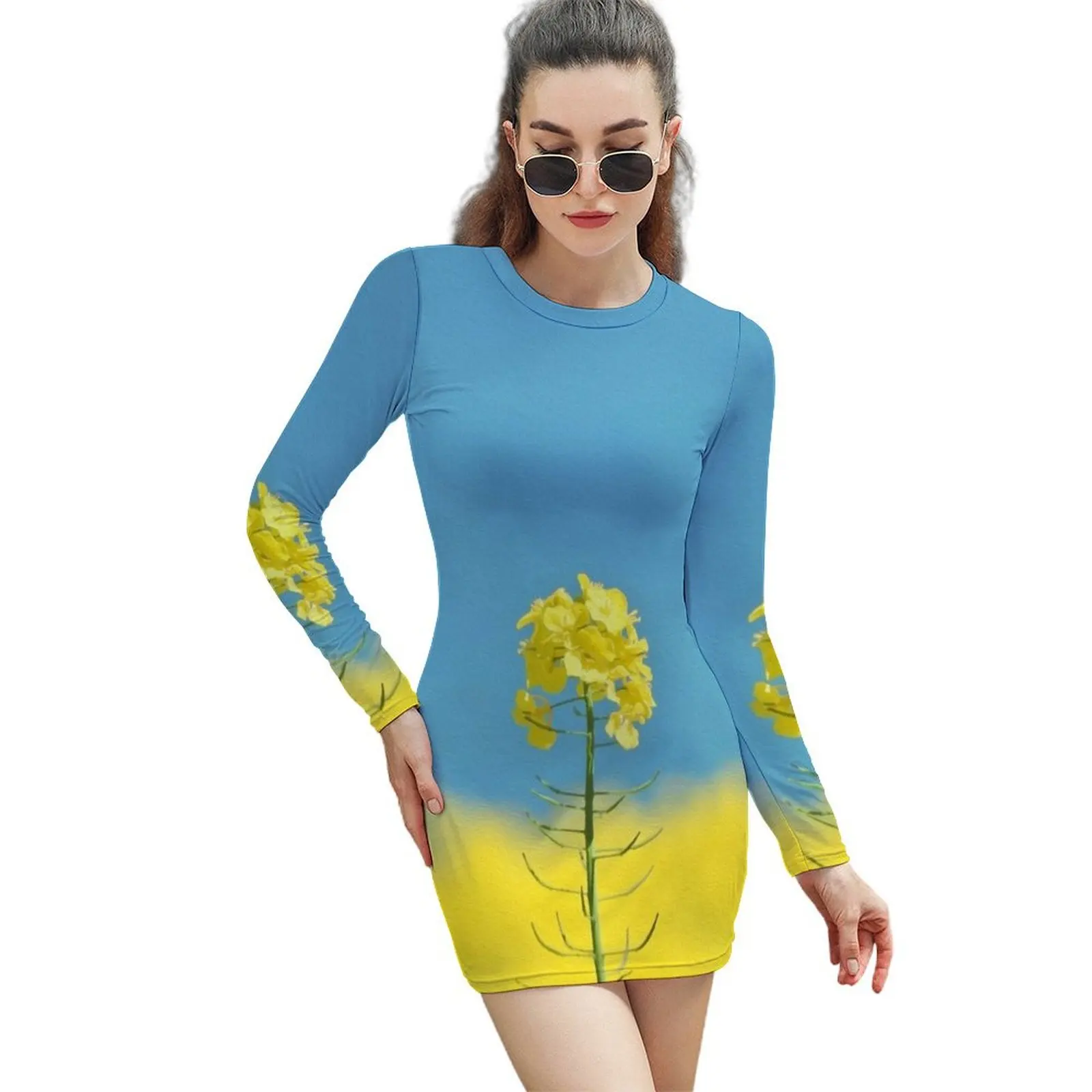 

Yellow Fields in Ireland Long-Sleeved Sheath Dress prom dress 2024 chic and elegant evening dress summer for women 2024