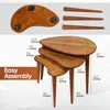 Solid nested table set of 3, birch mid-century pebble table with wood tapered legs, portable modern side coffee table 2
