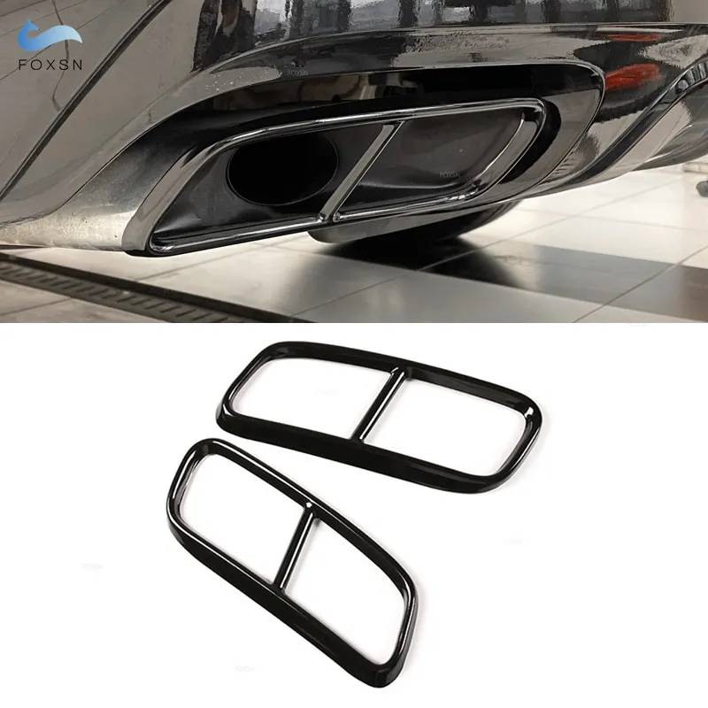 

For Audi Q7 2016 2017 2018 Stainless Steel 2pcs Glossy Black Car Tail Muffler Exhaust Pipe Output Cover Protective Trim