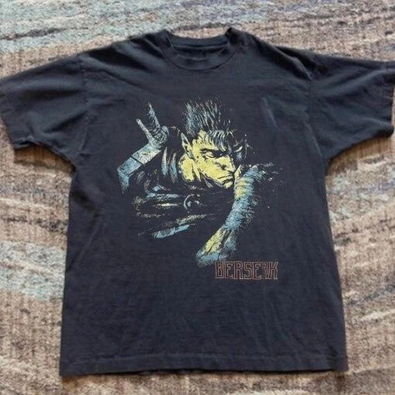 Vintage Berserk Guts Manga Verblasstes Schwarzes Anime-Grafik-T-Shirt aus Baumwolle für Männer und Frauen Sommer-Streetwear