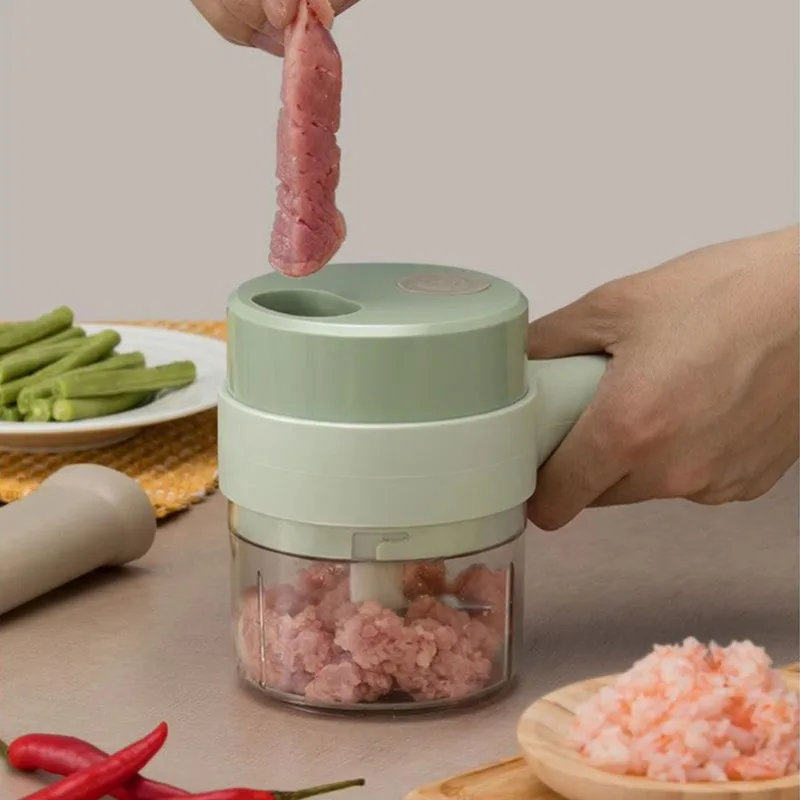4 in 1 Handheld Electric Vegetable Cutter Wireless Chop Garlic Mash Minced Slice Onion Cutting Multifunctional Cooking Gadget