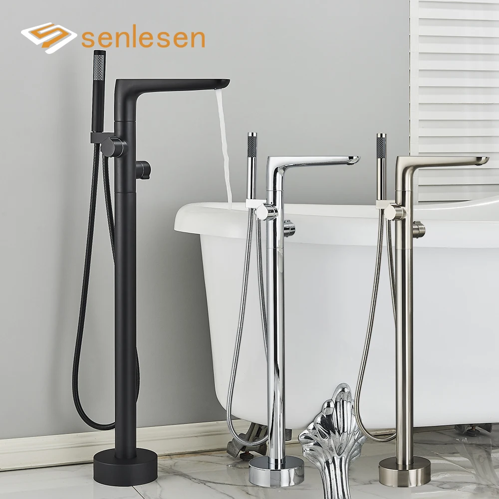 Senlesen Bathroom Shower Flooring Standing Faucet Floor Mount Bathtub Shower Faucet Brass Dual Handle Tub Mixer Tap bathtub faucet shower faucet