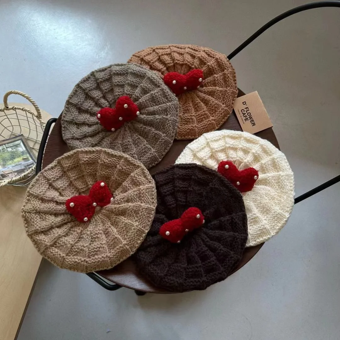 KEBEIYA Kids' beret Girls' woolen baby pumpkin hat Cute mushroom red painter hat casual everything goes with it