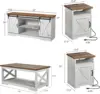 4-Piece Farmhouse Table Set Includes Sliding Barn Door TV Stand, Coffee Table& Two End Tables, Side Table with Charging Station 2