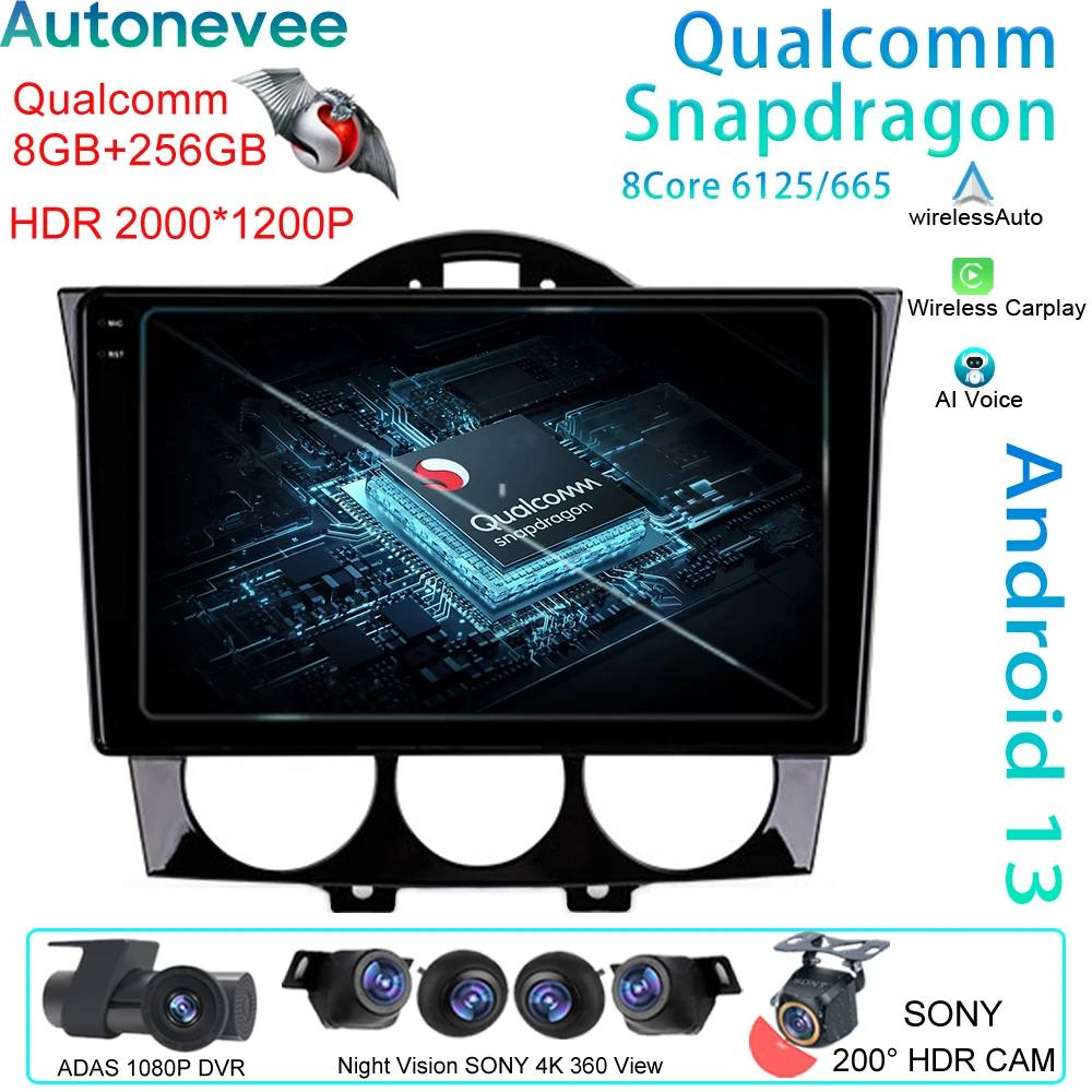

Qualcomm For Mazda RX-8 SE 2003 - 2008 Android Auto Car Radio Multimedia Video Player GPS Navigation Carplay Rear camera 5G Wifi