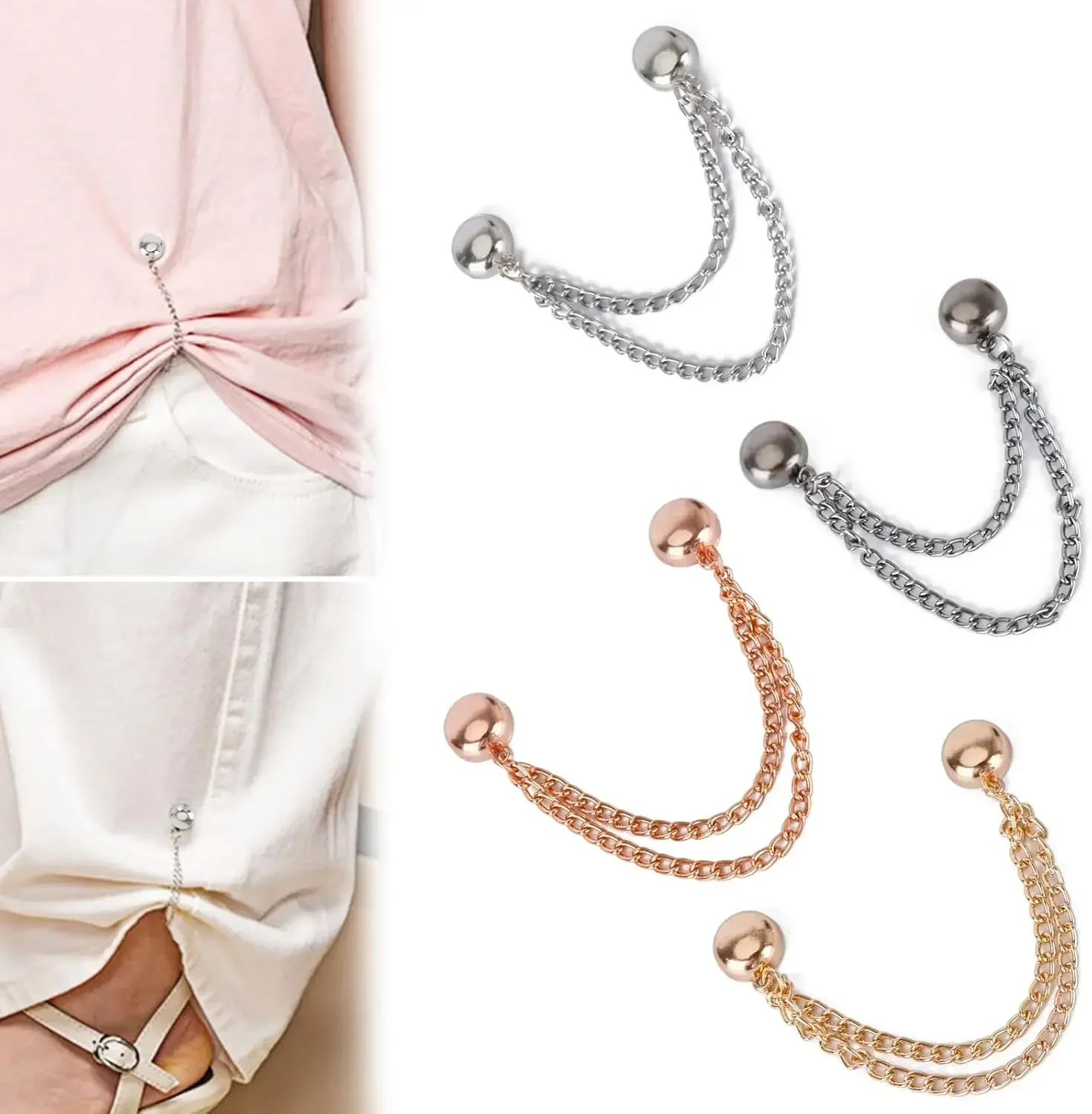 Multi-Function Magnetic Clothing Clip Chain Metal Buttons Clip Clothes Scarf Trouser Legs Cuff Fixing Magnet Pin Decor 1Pc