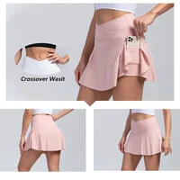 Women Pleated Tennis Skirt with Pockets Shorts Athletic Skirts Crossover High Waisted Athletic Golf Skorts Workout Sports Skirts - Image 4