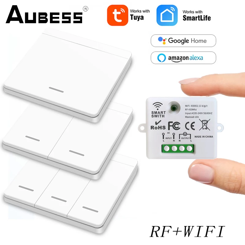 WIFI Mini Switch Tuya Smart Life APP Push Button Light RF 433Mhz Wall Panel DIY Relay Module Timer Google Home Alexa | Электроника