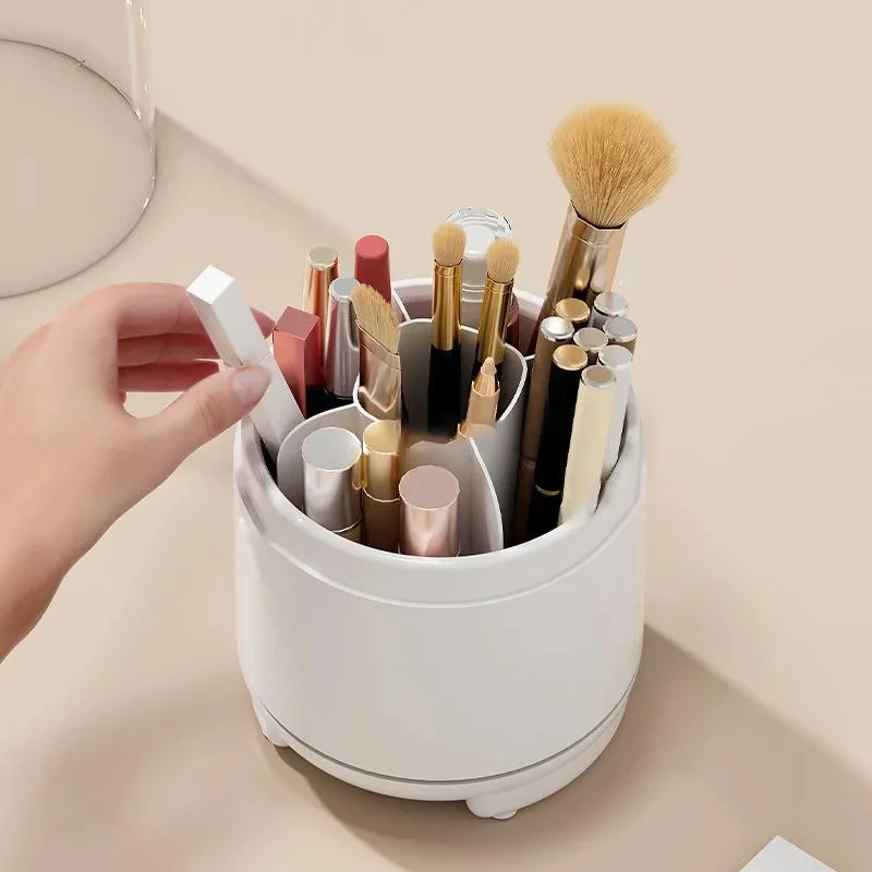Makeup brush holder with lid 360 degree rotation Makeup brush storage box with lid Makeup storage box dustproof Makeup brush con 3