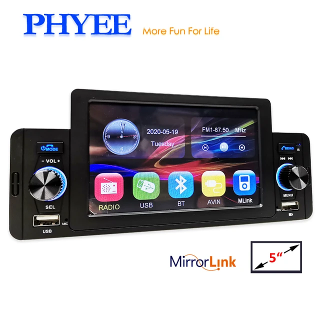 Autoradio Bluetooth Avec écran Tactile 5 , mains libres, 1 Din, Poste  Radio Voiture, Lecteur MP5, TF, USB, FM, 7 Couleurs éclairage, Système  Audio, Unité Centrale M160 - AliExpress