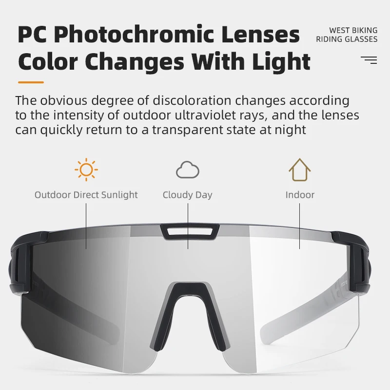 WEST BIKING Cycling Glasses Photochromic Sunglasses Men Women UV400 MTB Road Bike Eyewear Bicycle Outdoor Sports Hiking Goggles