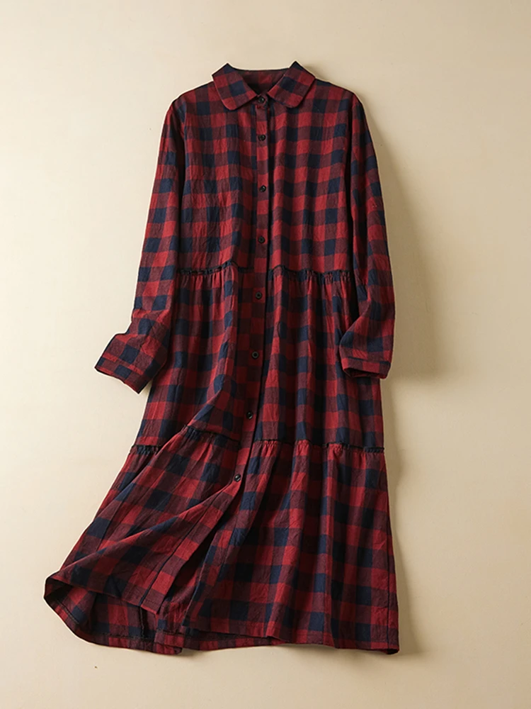 

Женское винтажное платье в клетку, повседневное длинное Хлопковое платье в Корейском стиле, Офисная модная одежда для работы, весна-осень