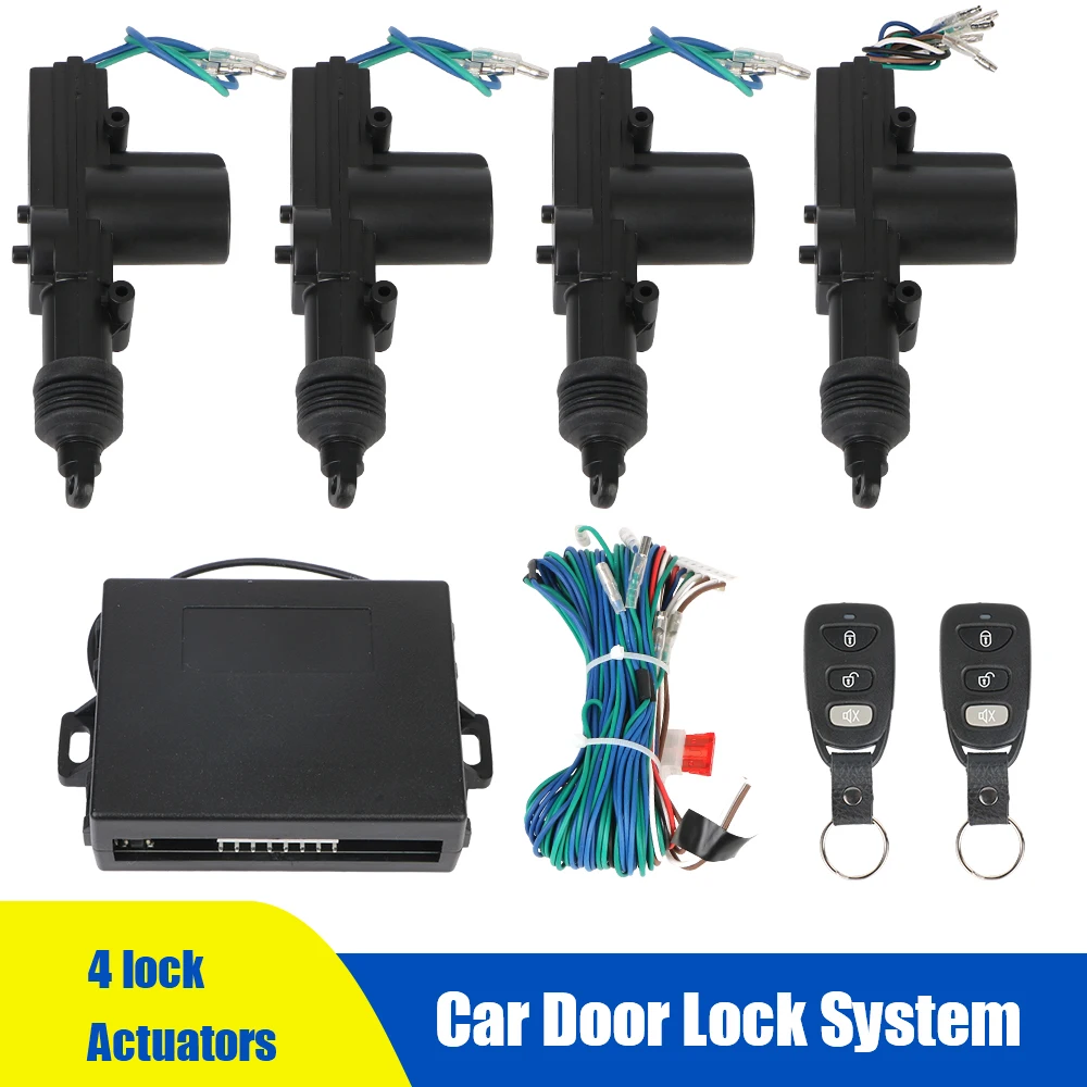 

Anti-Theft Locking Kit with 4 Door Lock Actuator Keyless Entry System Universal 12V Remote Control Car Lock Door