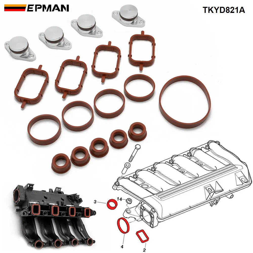 EPMAN 4 x 22mm Aluminium Swirl Flap Removal Repair Kit W Gaskets For BMW E46 E39 E90 E39 / E60 / E61 Intake Manifold TKYD821A