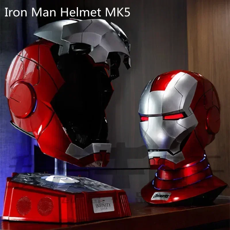 

Оригинальный шлем Iron Man Mk5 Mk7, 1:1, глаза с голосовым управлением, модель светильник Marvel, игрушки для взрослых, электрическая переносная автофигурка