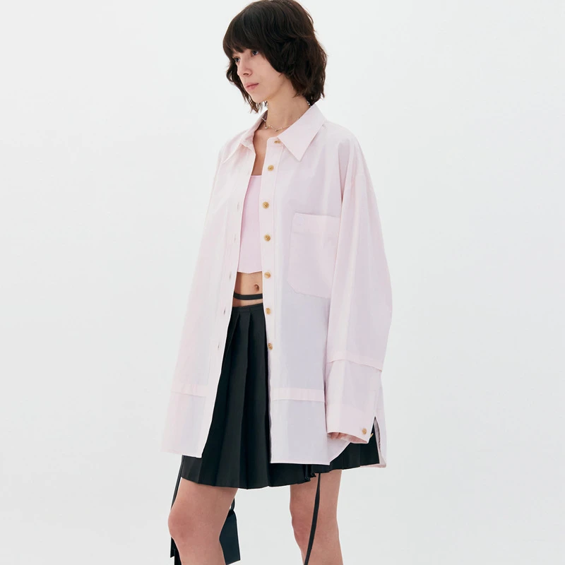 

2023 Spring/Summer Women New Solid Color Single Breasted Long Sleeve Shirt