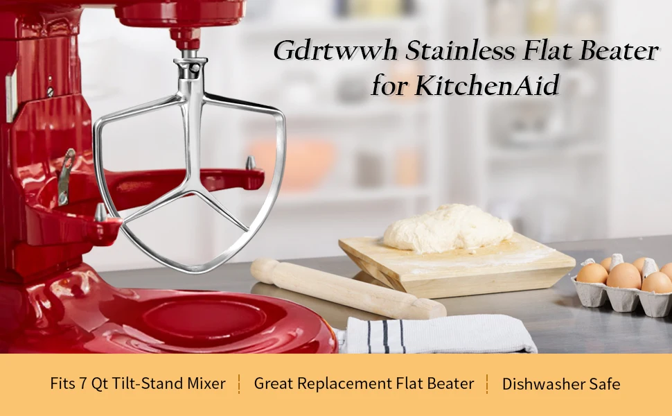 Description Picture 2 of itemStainless Steel Flat Beater Attachment for KitchenAid 7 Quart Bowl Lift Stand Mixer Replacement Parts Bread Hook Replace KA7QCFB