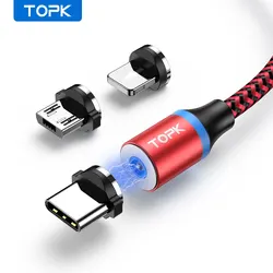 Magnetic 3-in-1 Charging Cable with 360° Rotation and LED Light - 2m(6.6ft) (Red)