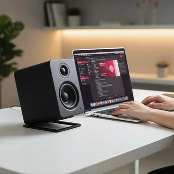 Supporto per altoparlanti da tavolo da 2 pezzi per audio migliorato da tavolo, supporto audio per computer, piattaforma stabile regolabile