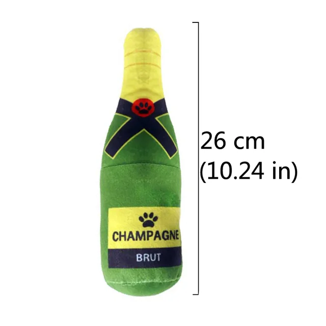 Bottle Shaped Plush Squeaky Dog Toys - Champagne