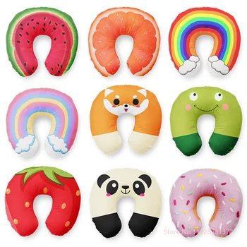 Cute Cartoon INS Style Travel Neck Pillow U-Shaped Panda Rainbow Cloud Fruit Inflatable Cushion For Kids Adults Family Friends 1
