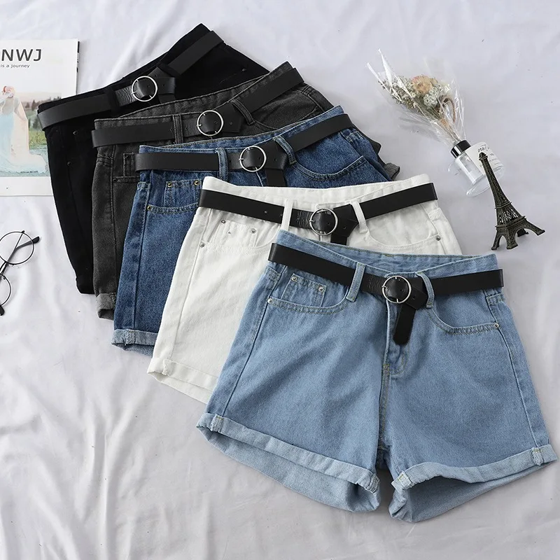 

Summer Denim Shorts Women Solid Color Versatile High-waisted Shorts Streetwear Trend Loose Rolled Edge Short Jeans Biker Shorts