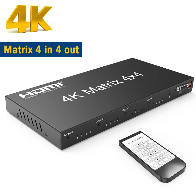4K 60Hz HDMI True Matrix 4x4 HDMI 2.0 Matrix Switcher 4 in 4 out Video Switch Splitter Converter with RS232 EDID HDCP 2.2