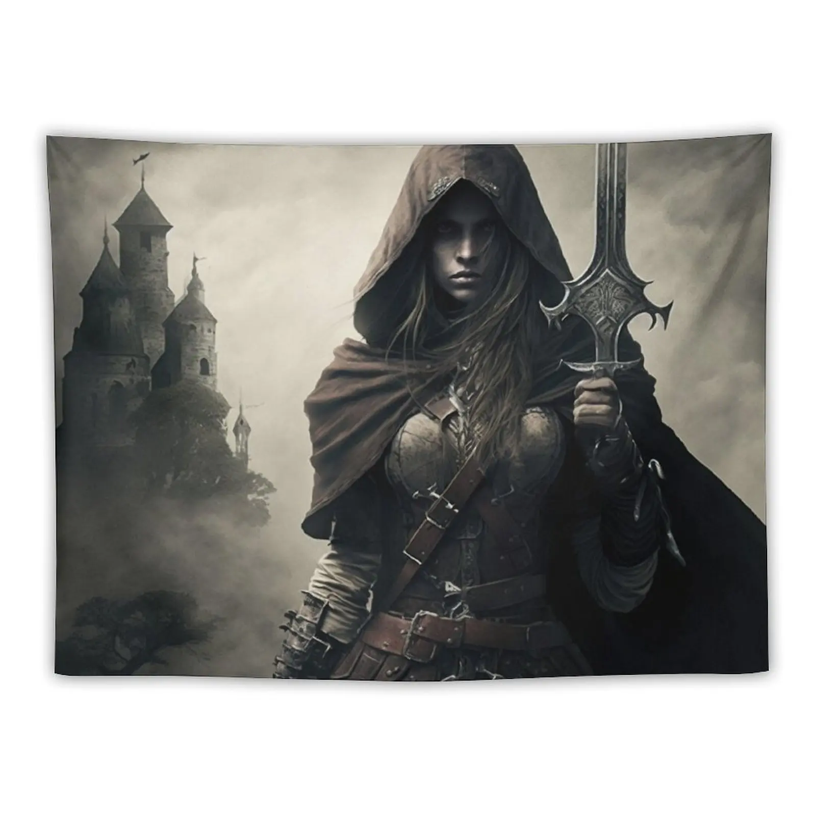 

Battle Ready Hooded Female Warrior Tapestry Wall Tapestries Decoration Pictures Room Wall Room Design Tapestry