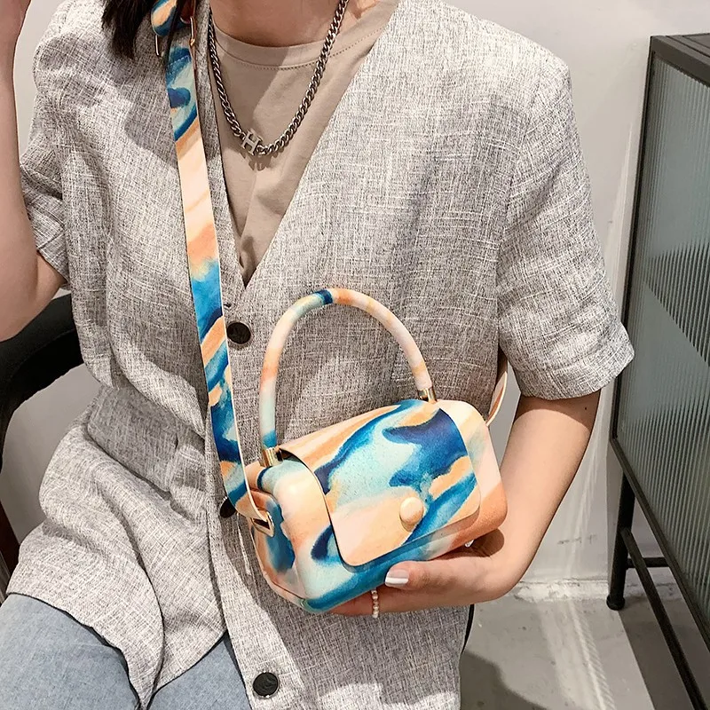 Women Shoulder Bag New Brand Handbag Designer Printed Landscape Mini Pillow Bags Luxury PU Leather Crossbody Bag Female Purse