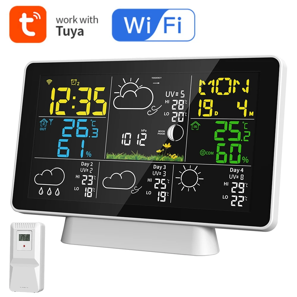Stazione meteorologica wireless per interni/esterni con sensore esterno, display retroilluminato a LED, termometro, igrometro, barometro, sveglia e snooze, previsioni del tempo Stazione meteorologica wireless per interni/esterni con sensore esterno, display retroilluminato a LED, termometro, igrometro, barometro, sveglia e snooze, previsioni del tempo