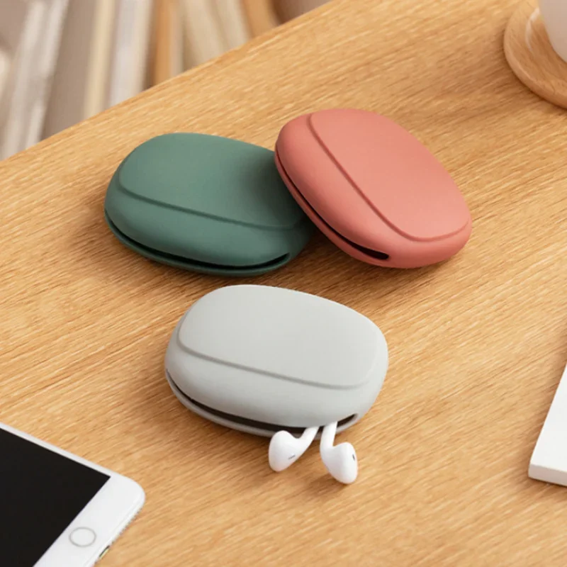 

Portable Data Cable Headphone Storage Box Simple Oval Silicone Storage Bag Cute Coin Purse Home Small Gift Travel Must-have New