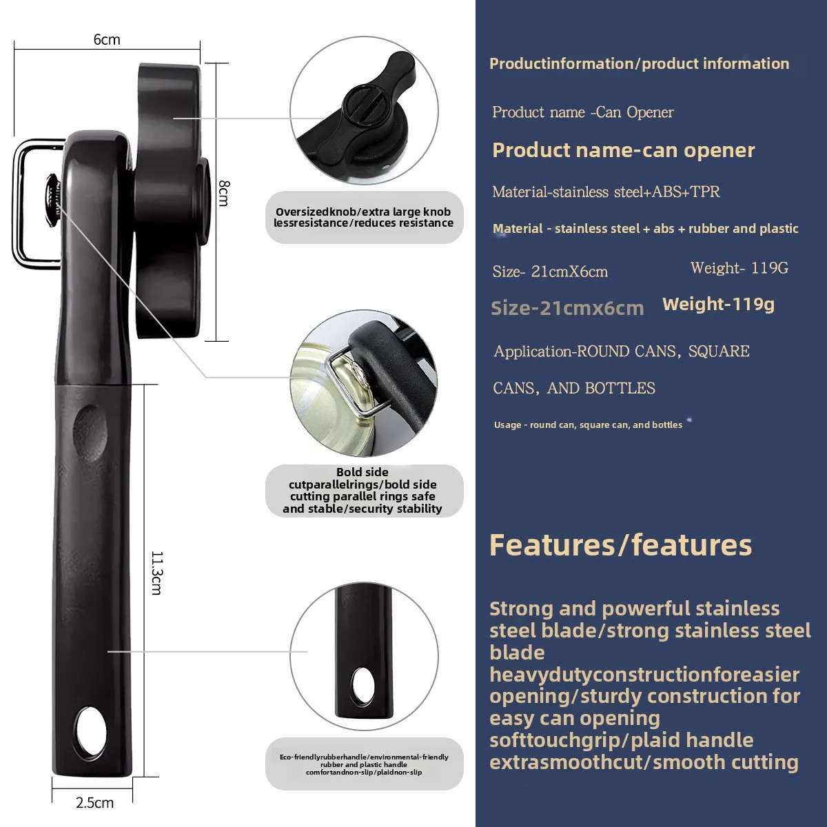 Stainless Steel Manual Safety Can Opener Kitchen Tool