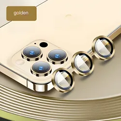 Ultra - Durable Metal Camera Lens Protector with Full Coverage Glass - 15proMax(3pcs (Golden)