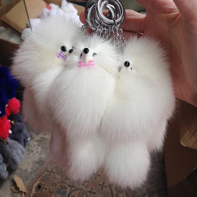 Fluffy Faux Fur Keyring Cartoon Cute Key Chain Pom Pom Ball Animal