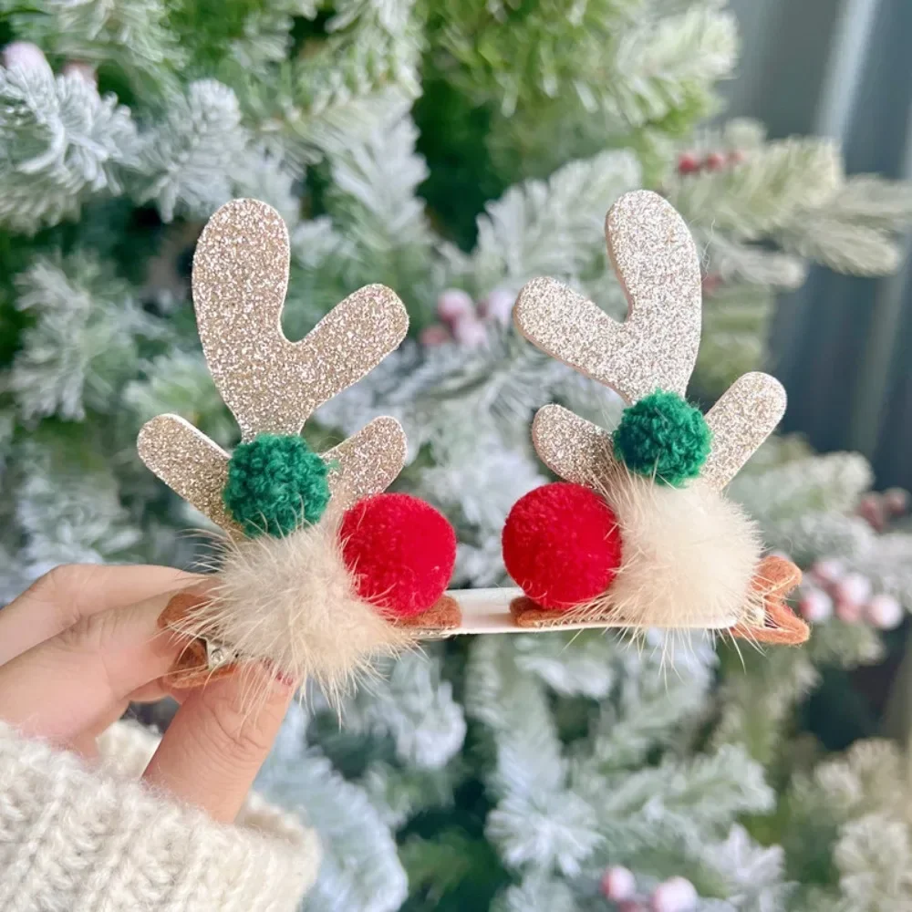 Christmas Antler Hair Clips Pendants Xmas Ornaments Merry Christmas Decor Gift For Girl Elk Hair AccessoriesHappy New Year