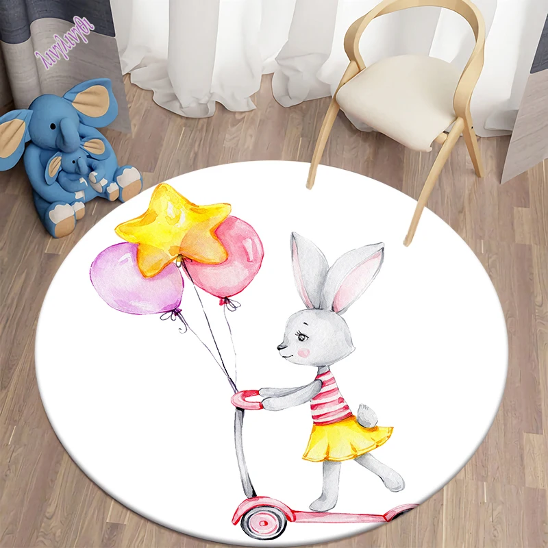 Kawaii Bunny Printed Children Carpet Rabbit Area Rugs Round Carpet for