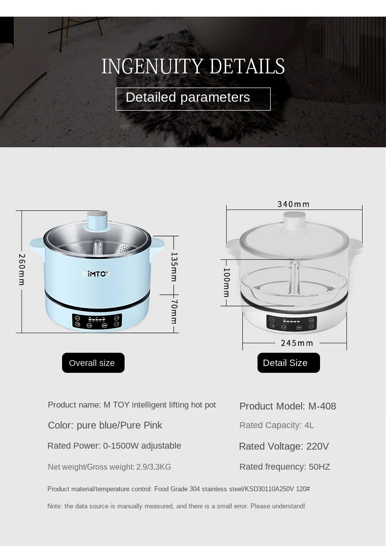 220V Multi Electric Hot Pot 2.5L/4L Available Automatic Lifting Electric Hotpot Multi Cooker Household Cooking Machine EU/AU/UK/ 6
