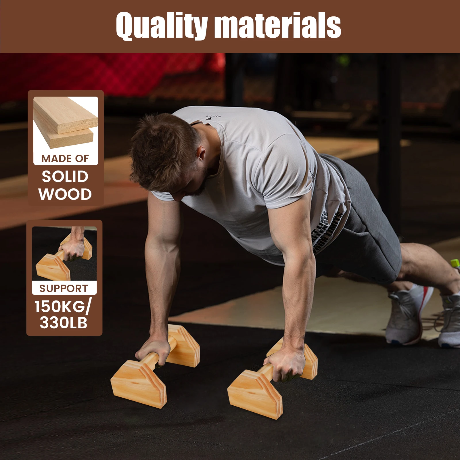 Wooden Push-Up Bar Stands Exercise Non-Slip Parallettes Handle Stands Calisthenics Fitness Equipment Home Strength Training