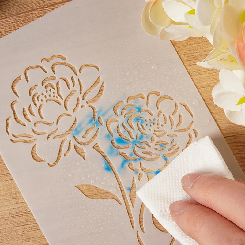 16개 DIY 꽃 그림 스텐실, 목재, 직물, 종이용 재사용 가능한 플라스틱 템플릿 - 스프레이 페인트 및 그래피티 공예 용품
