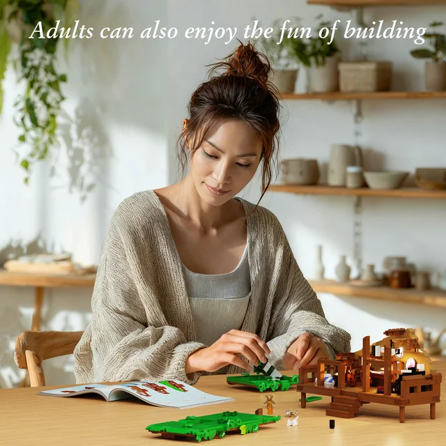 11259-7aaf86.png Folk Cabin Building Blocks Set Forest Cabin House Bricks Toys Christmas, Birthday Gifts for Girls Adult (664 PCS)