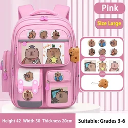 Capybara School Bag - Waterproof Large Capacity Backpack with Spine Protection and Comfort Straps for Students (Pink Large)