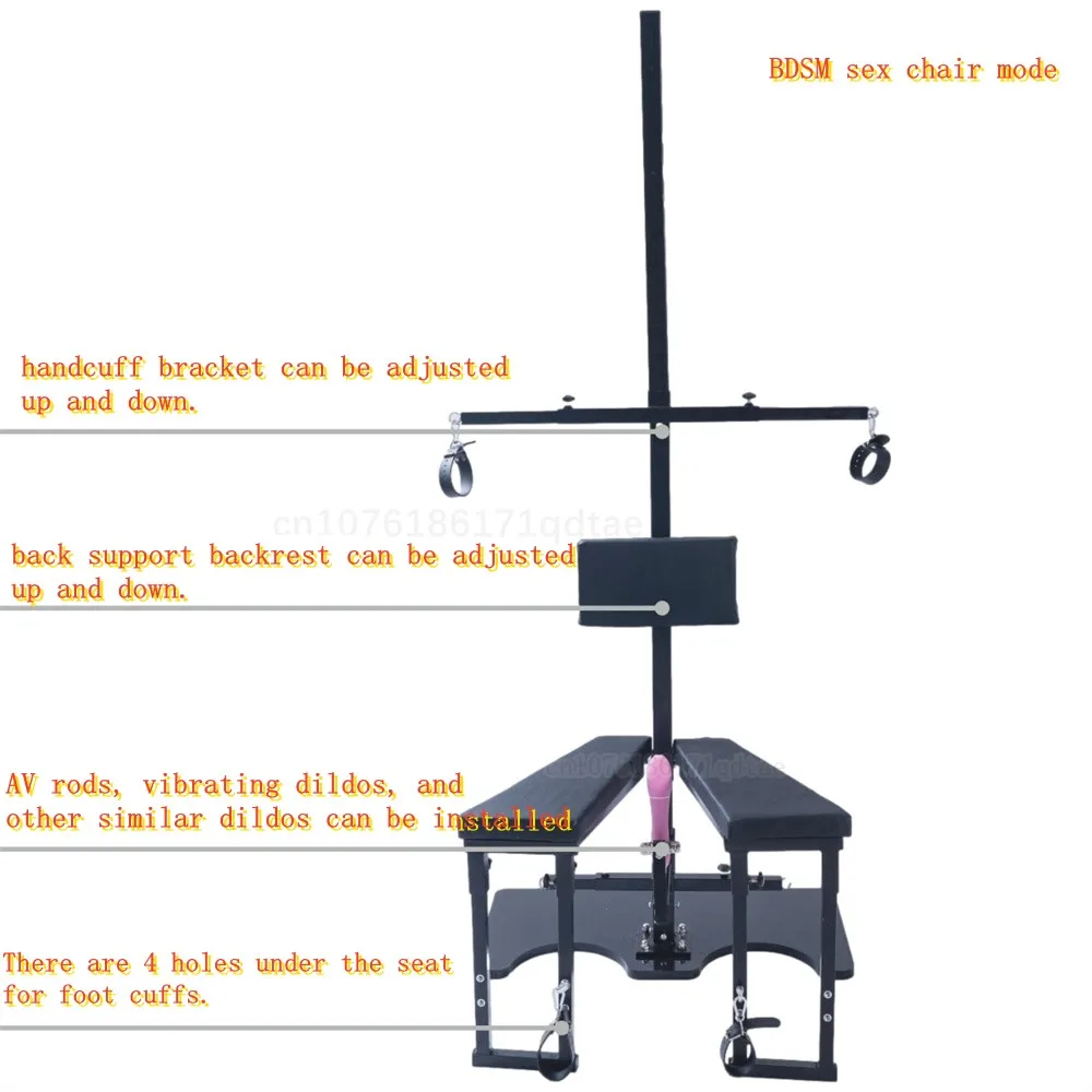 CBT-TAU CHAIR with handcuffs and collar for bondage. bdsm bed for adults, dungeon cbt chair With leather belts submissive