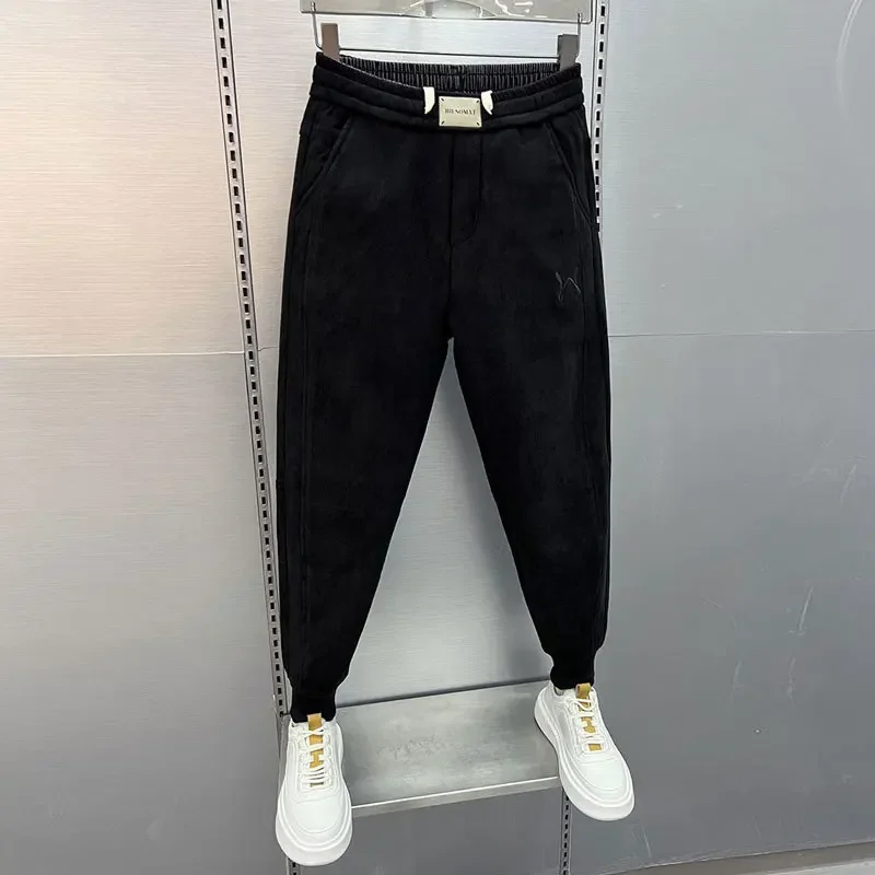 Thickened Casual Pants for Men Autumn Winter Black Versatile Warm Slim Fit Sports Trousers Sweatpants High End Cuffed