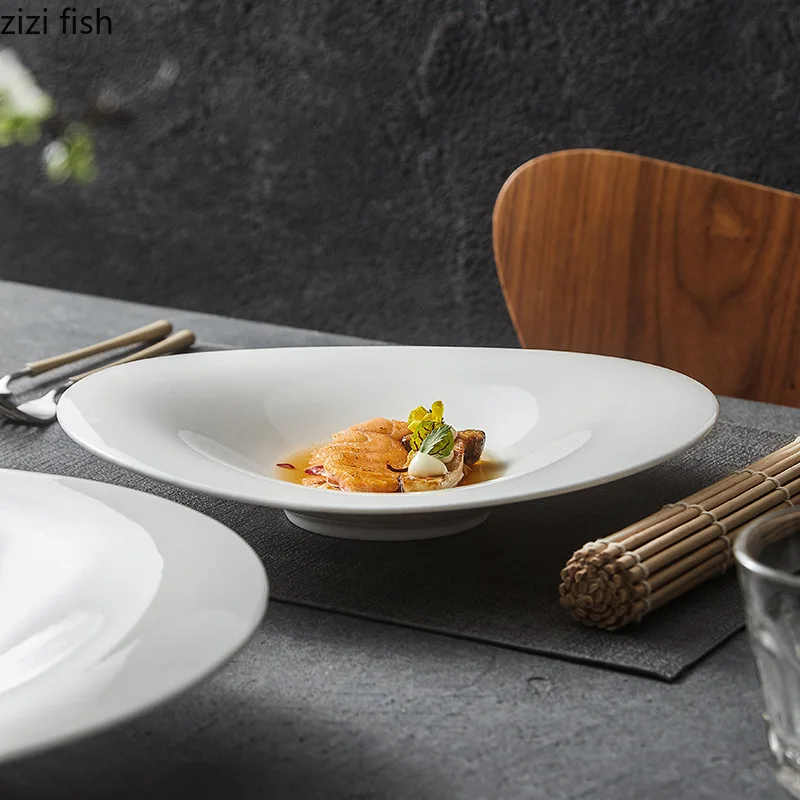 White Ceramic Plate Serving Plate Sushi Dish Salad Pasta Dish Thick Soup Plates Molecular Cuisine Restaurant Tableware
