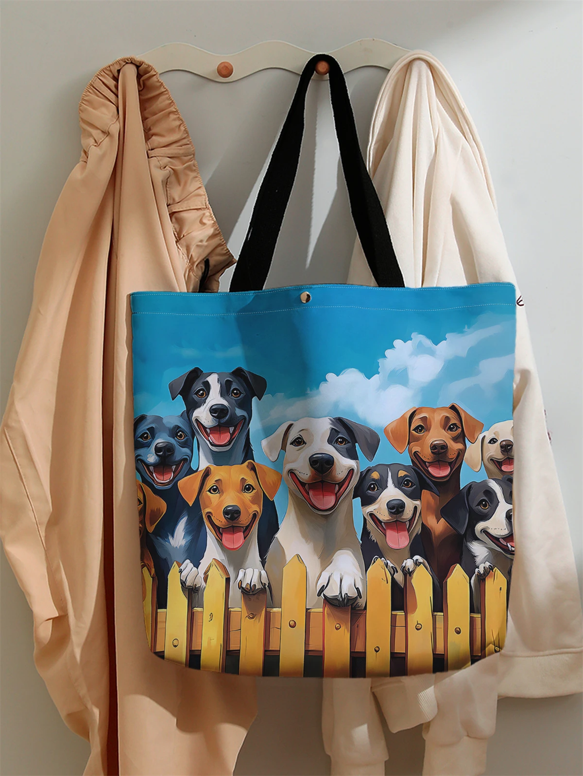 1pc，Cute cartoon dog pattern handbag, reusable fashionable handbag, multifunctional handbag, printed canvas shopping bag