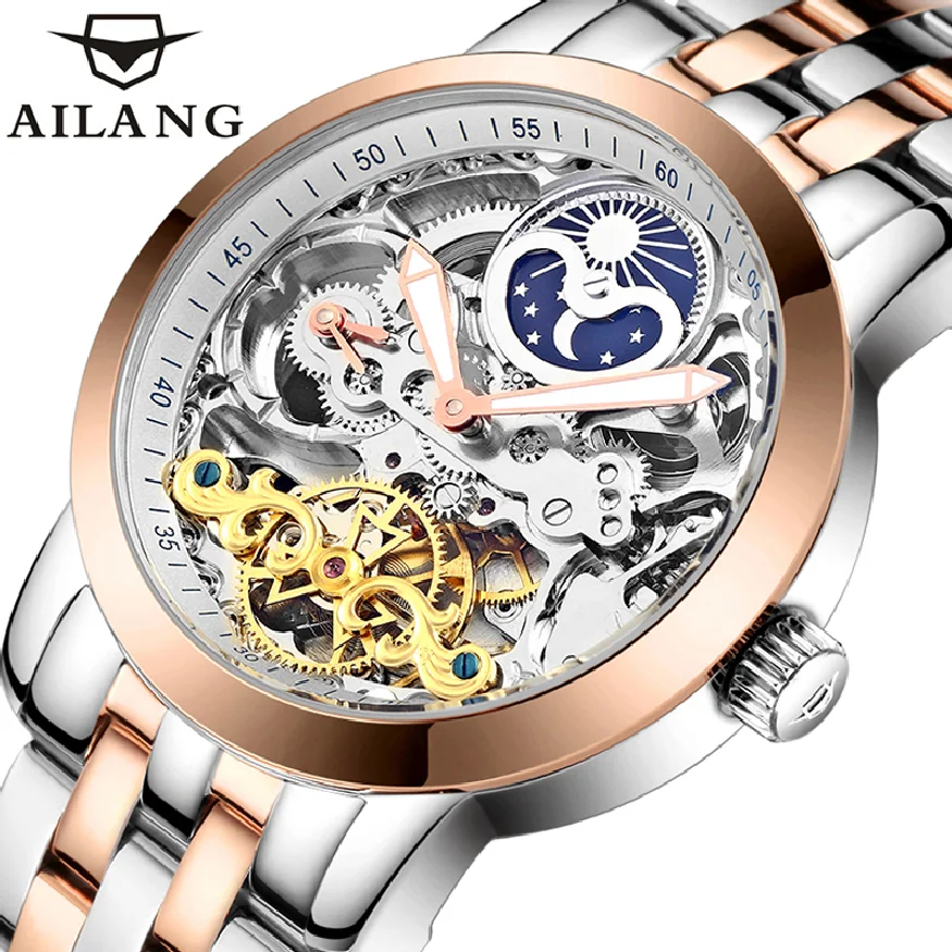 

AILANG 2023 New Mens Fashion Stainless Steel Hollow Steampunk Watches Waterproof Luminous Automatic Mechanical Watch For Men